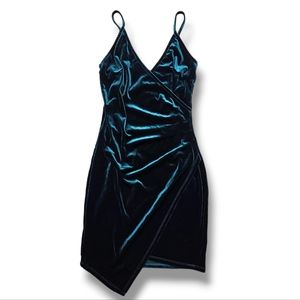 Women's Green Velvet Sleeveless Wrap Bodycon Party Cocktail Dress Size XS